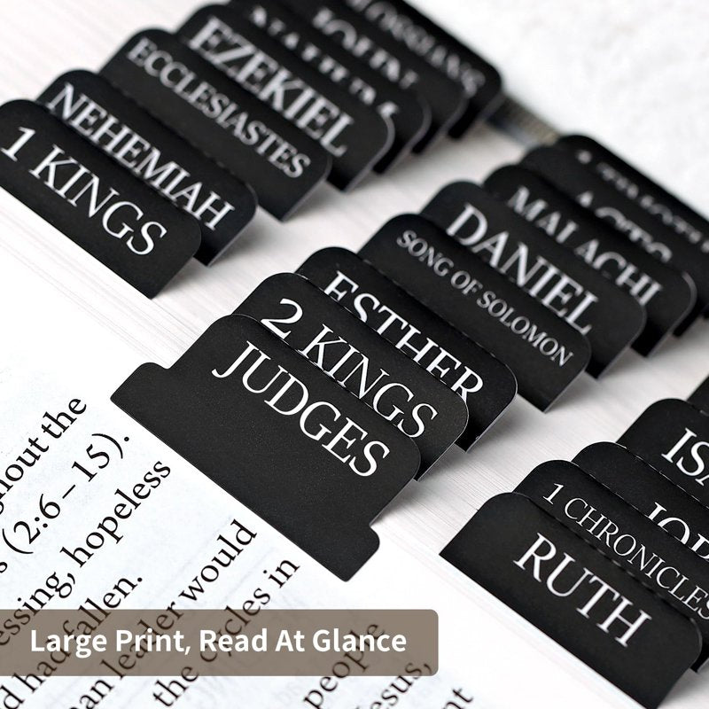 Bible Tabs for Study Bible - Large Print Repositionable Index Labels - Black