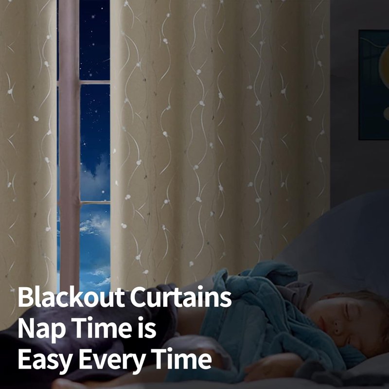 Room Darkening Curtains with Silver Dot Pattern - Insulated Grommet Drapes for Small Windows