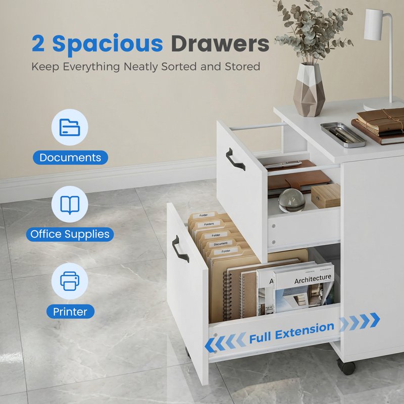2-Drawer Lockable Rolling File Cabinet for Home Office Storage