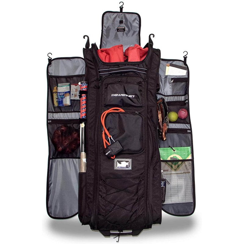 Baseball Travel Bag with Wheels & 20+ Pockets, Fits Catchers Gear & Bats