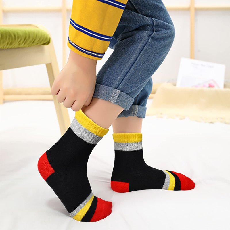 Kids Cotton Socks Pack - Breathable, Multi-Color Striped Athletic Socks for Boys 3-16 Years