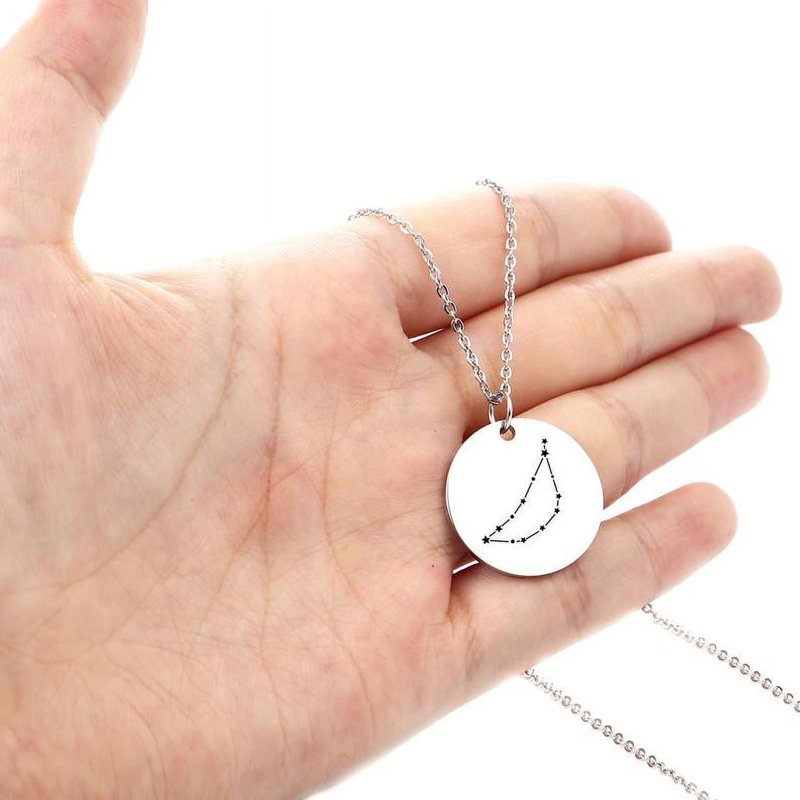 Zodiac Constellation Pendant Necklace - Stainless Steel Star Sign Jewelry, 22mm Disc