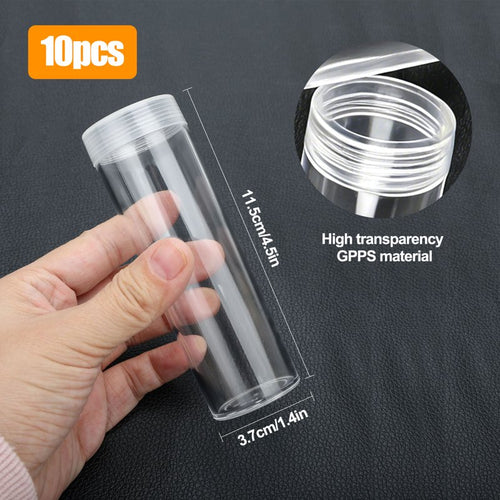 10 Pack Coin Storage Tubes - Clear Plastic Coin Holders for Dimes Pennies Quarters