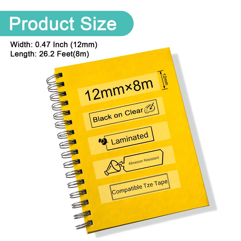 6 Pack Laminated Label Tape for Brother P-touch TZe-131 12mm Clear & White