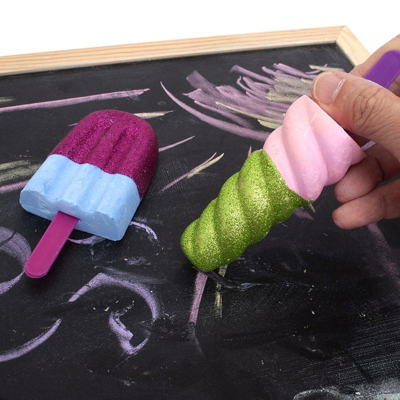 Kids Glitter Sidewalk Chalk Set with Popsicle & Unicorn Shapes - Non-Toxic & Washable