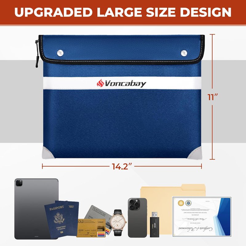Fireproof Document Bag 6400°F with Reflective Strip Waterproof Safety Storage