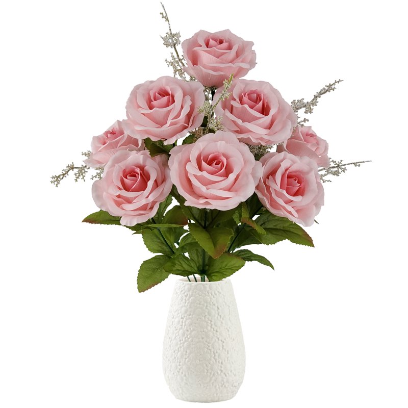 Artificial Pink Rose Bush - Indoor Decor, 17.5 Inch, 2 Pack