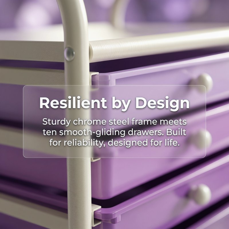 10-Drawer Rolling Storage Cart with Casters - Purple Home & Office Organizer