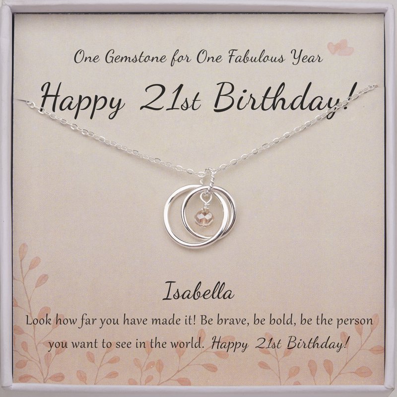 Personalized 21st Birthday Necklace for Her - 925 Sterling Silver Double Circles Gift