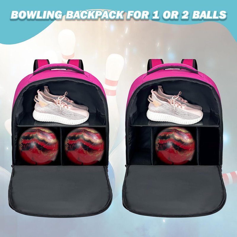 WOLT 2-Ball Bowling Backpack with Ventilated Shoe Compartment, Pink