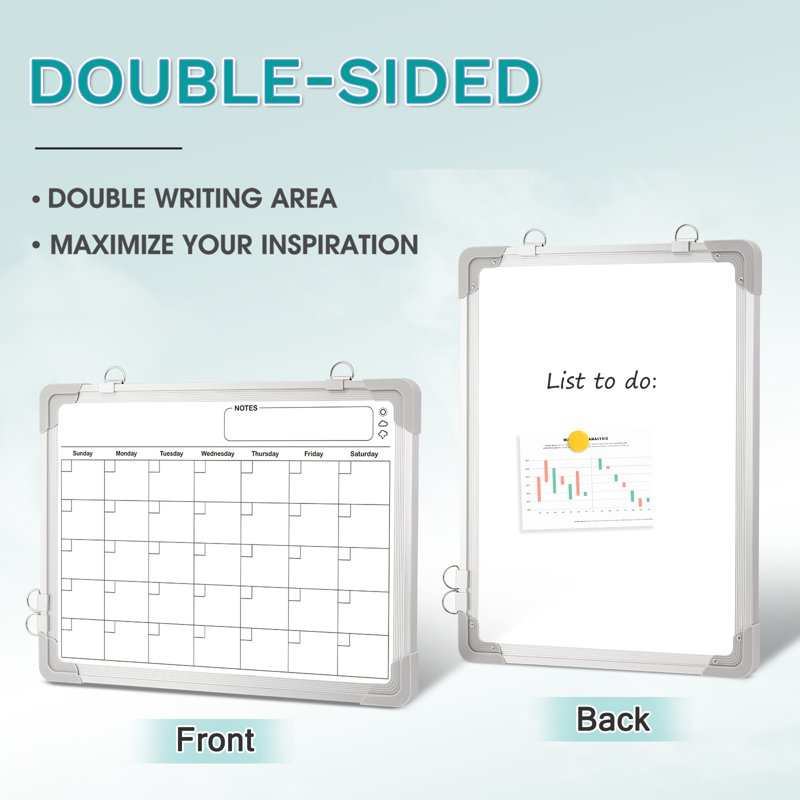 Magnetic Double-Sided Monthly Whiteboard Calendar 16x12 Wall Organizer
