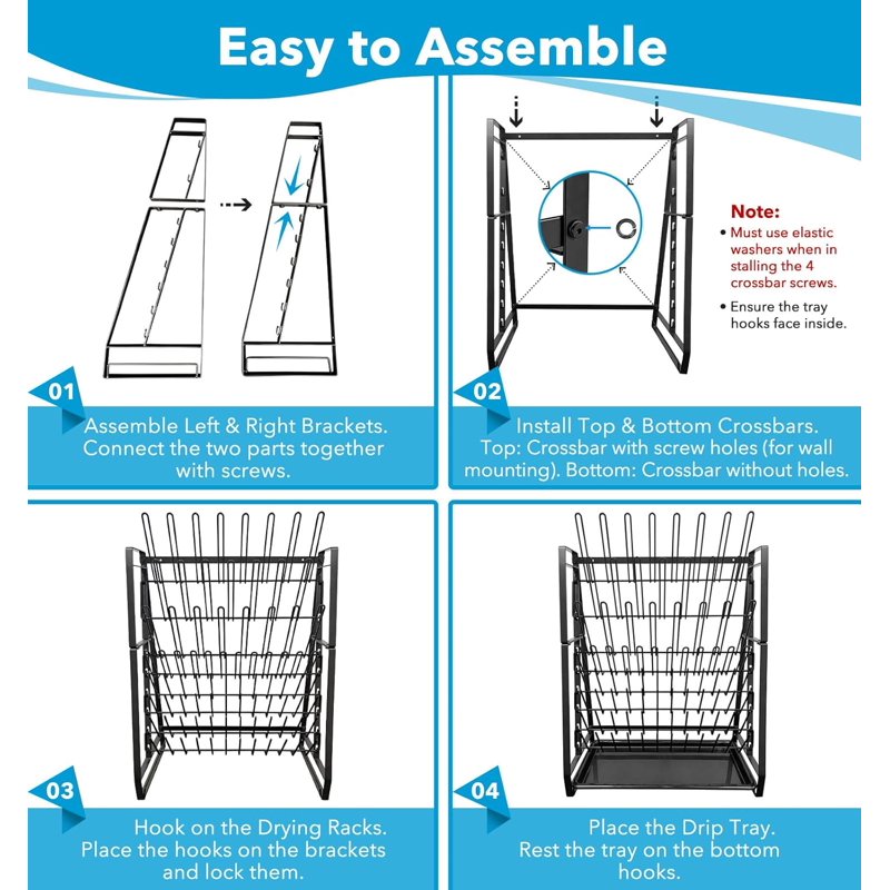 Lab Glassware Drying Rack Wall Mount & Countertop Steel Wire Holds 83 Items