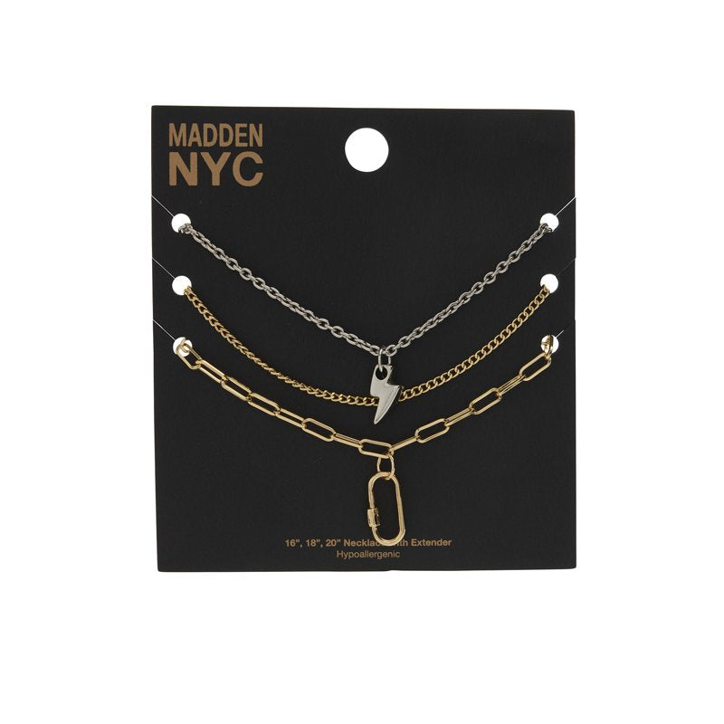 Women's Two-Tone Western Lightning Bolt & Carabiner Necklace Set – Adjustable, 3-Piece Collection