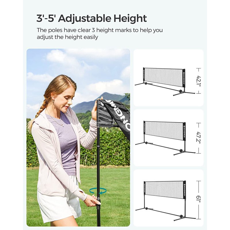SONGMICS 16.5 ft Badminton Net - Height Adjustable, Foldable with Poles (Variation: 16.5 ft, Black)