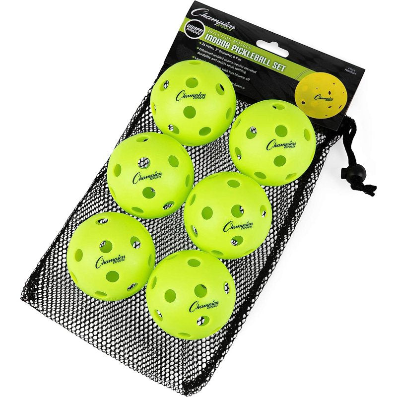 USAPA-Approved Indoor Pickleball Balls - 3" Official Size, 6 Pack, Optic Yellow