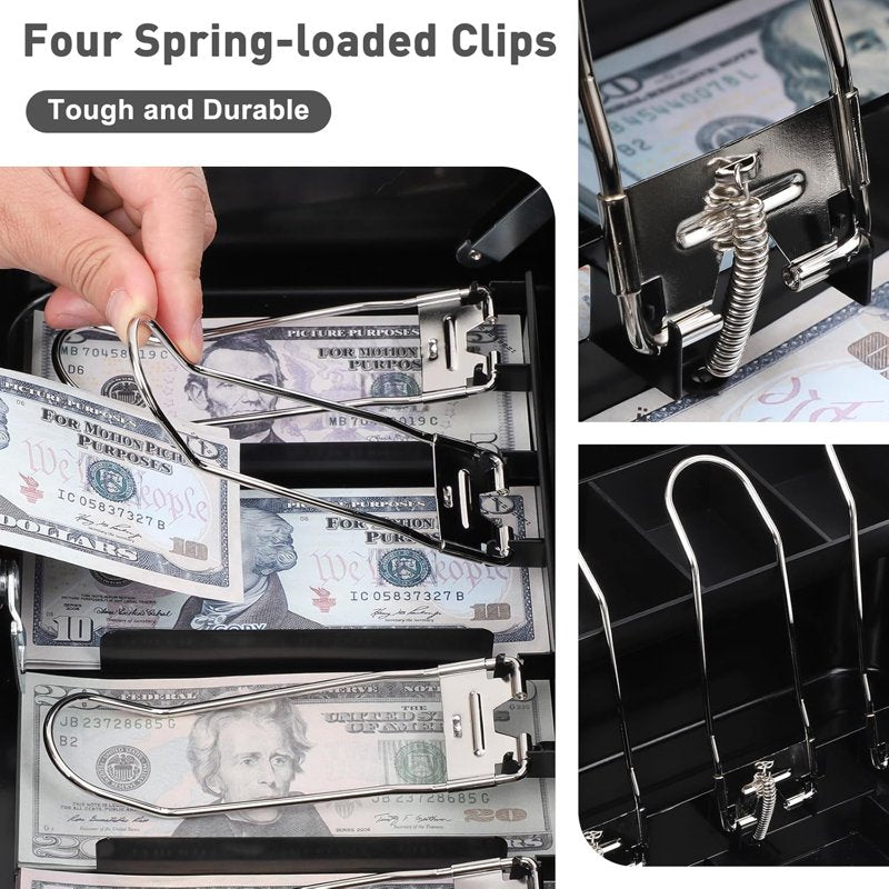 Metal Cash Box with Coin Trays and Lock for Secure Money Storage