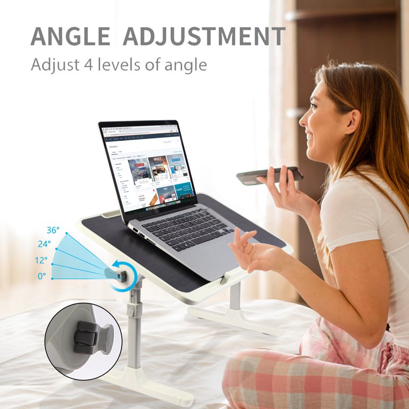 Height & Angle Adjustable Laptop Desk Bed Tray Folding Bedside Table