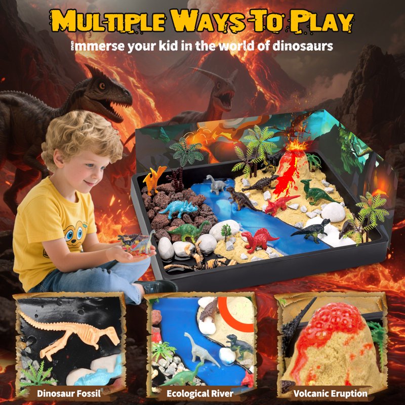 Dinosaur Habitat Playset with 12 Figures & Volcano STEM Science Toy for Kids