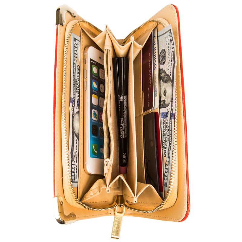Women's Patent Leather Wallet with Card Holder & Convertible Wristlet - Multiple Colors