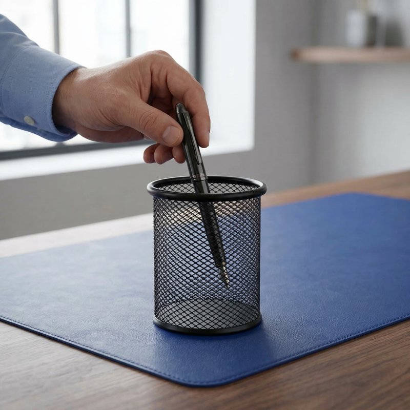 Mesh Metal Pen Holders Set of 4 - Durable Desk Organizer Cups for Office and Home