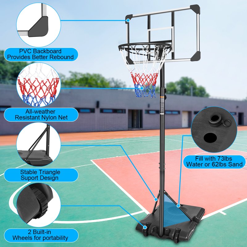 Portable Adjustable Basketball Hoop for Kids & Adults - 28 Inch Backboard with Wheels