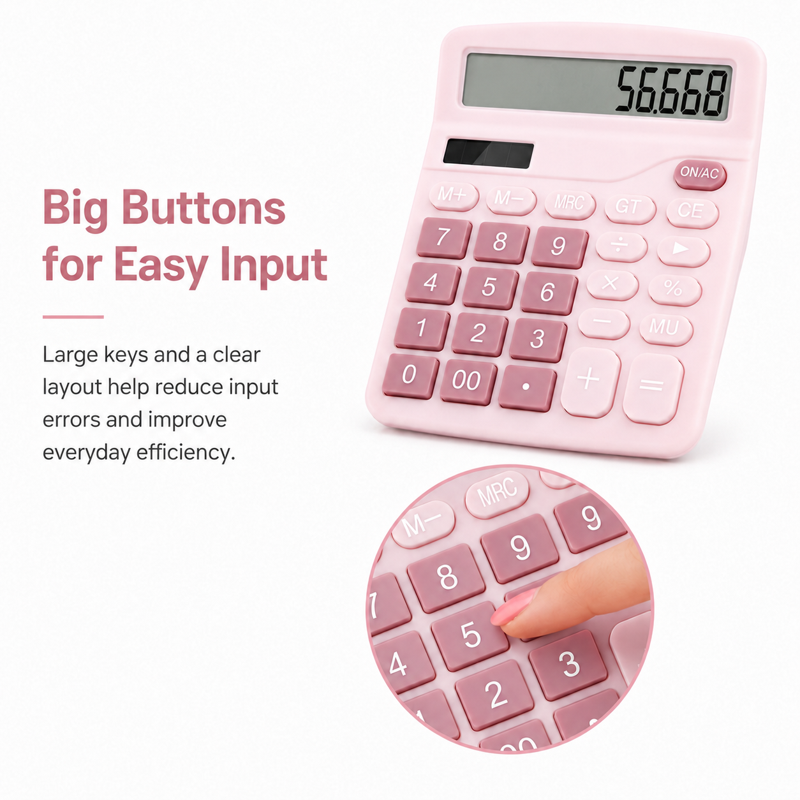 12-Digit Desktop Calculator with Large LCD Display - Solar & Battery Powered Office Math Tool