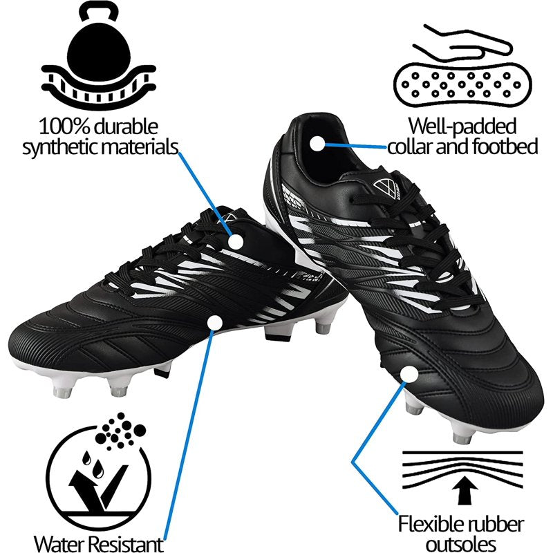 Vizari Men’s Valencia SG Soft Ground Soccer Cleats – Black White (Variation: Black White)