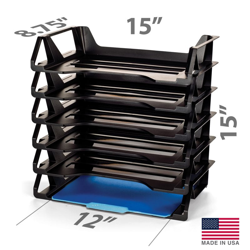Stackable Office Letter Trays - Recycled Plastic, Black, 6 Pack