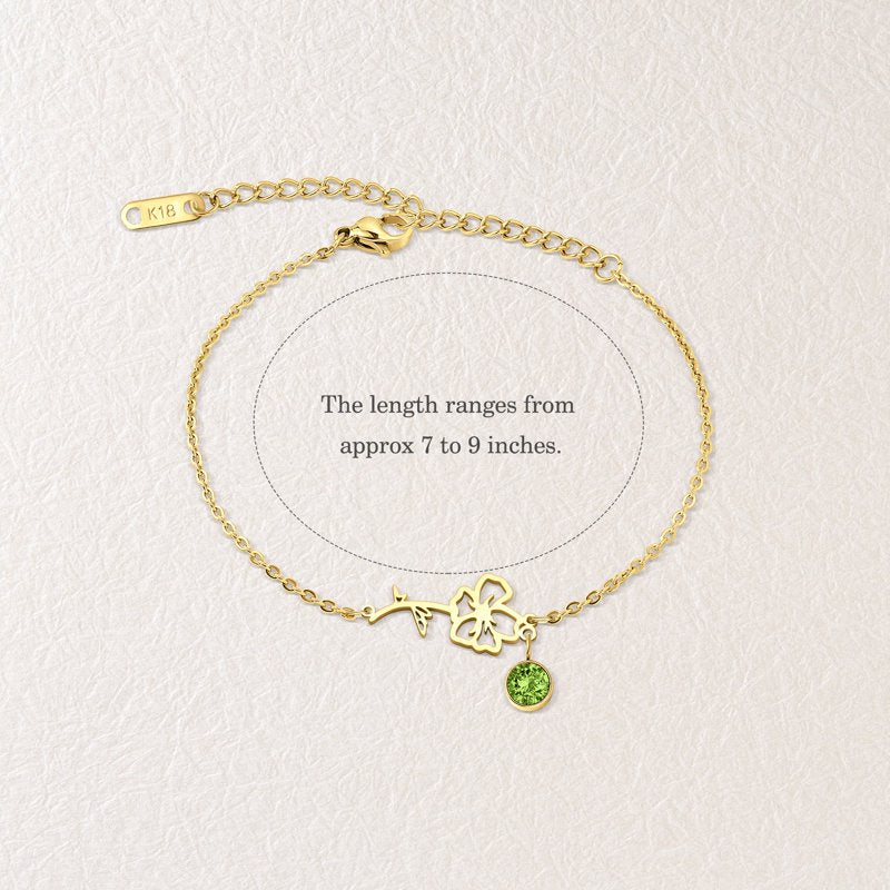 Personalized Birth Flower & Birthstone Bracelet for Women and Girls - Dainty Floral Jewelry