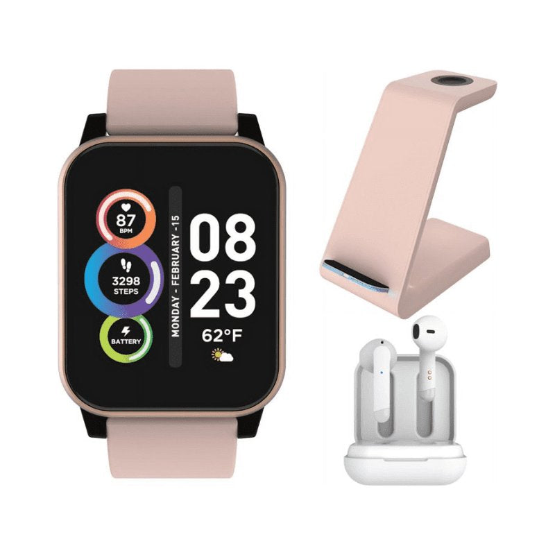 Unisex Smartwatch with Bluetooth Earbuds & Charging Station - Fitness & Health Tracker