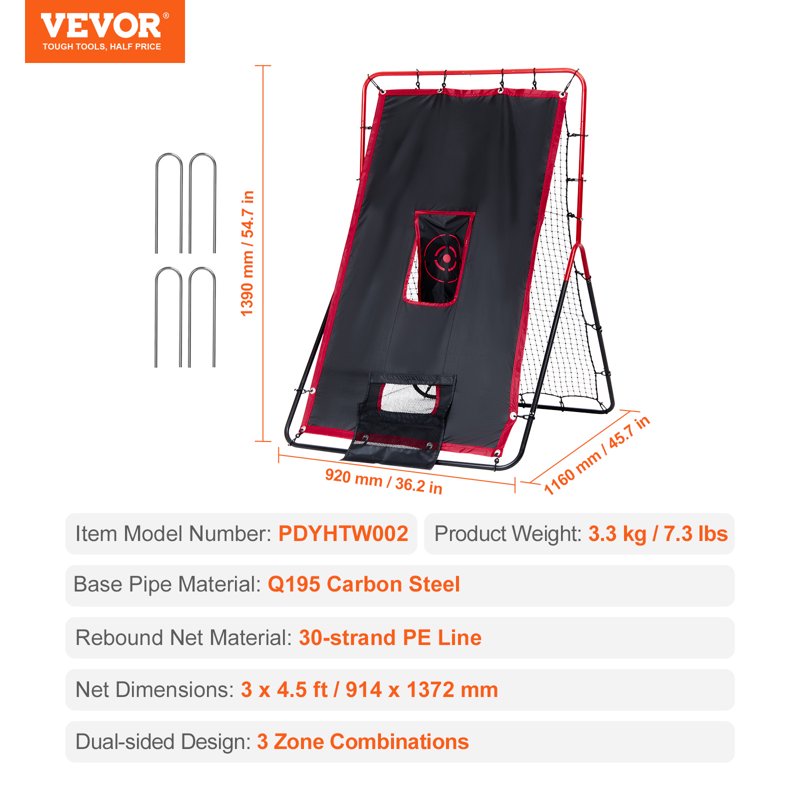 Baseball and Softball Rebounder Net 3.5x4.5 ft Pitching & Fielding Practice Trainer