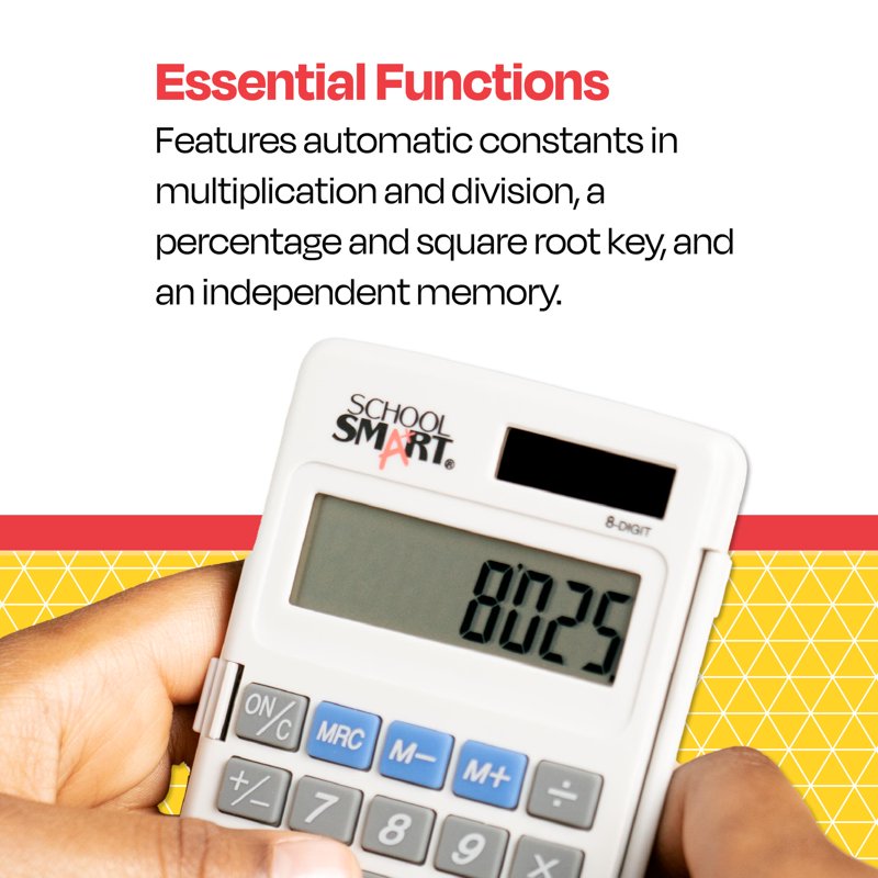 School Smart 8-Digit LCD Dual Power Pocket Calculator with Protective Cover