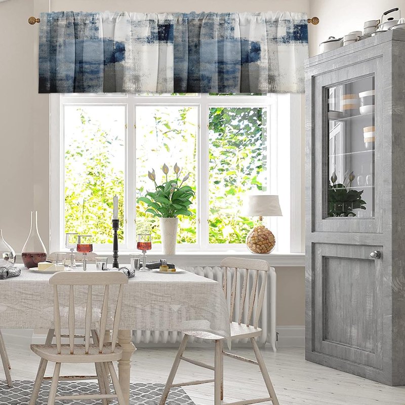 Set of 2 Modern Abstract Window Valances for Living Room and Kitchen, 18x52 Inches, Easy to Hang
