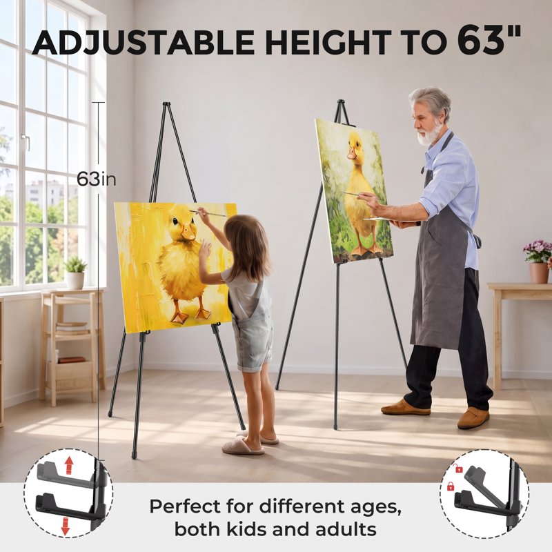 Folding Display Easel Stand – Adjustable 63 Inch Metal Tripod with Carry Bag for Artwork & Posters