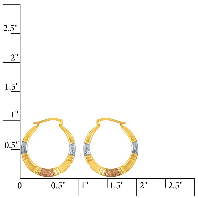 14K Gold Plated Sterling Silver Hoop Earrings Set - Yellow & Tri Color, 2 Pairs