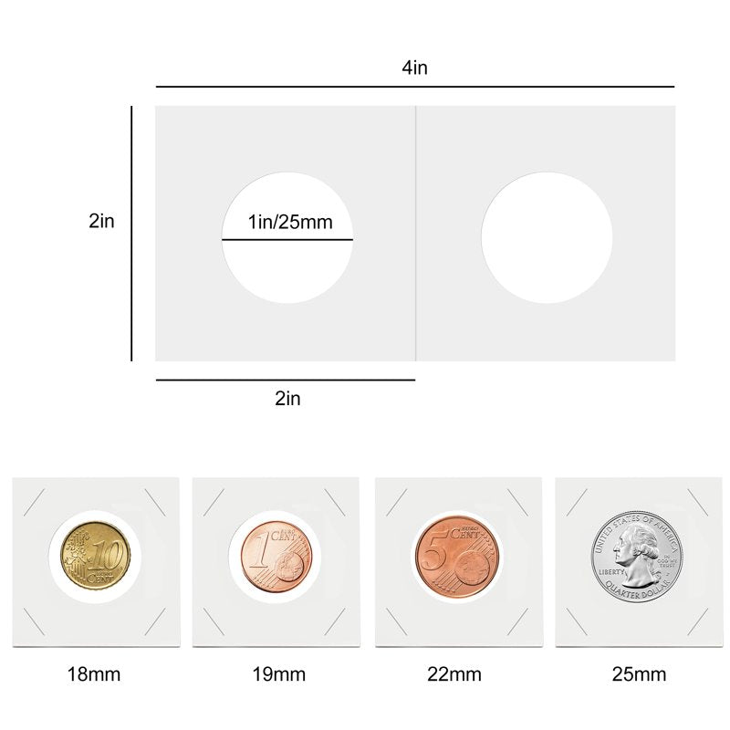 200pcs Cardboard Coin Holders 2x2 Inch for Coin Collecting & Display