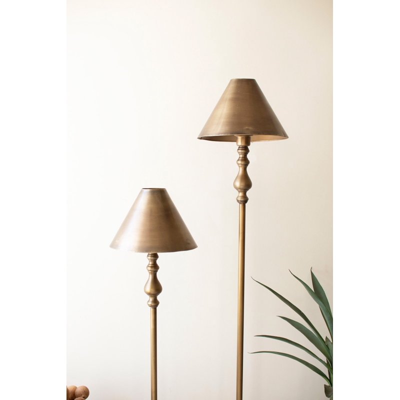 Antique Gold Double Floor Lamp with Metal Shades - 66.5 Inch Tall Living Room Lighting