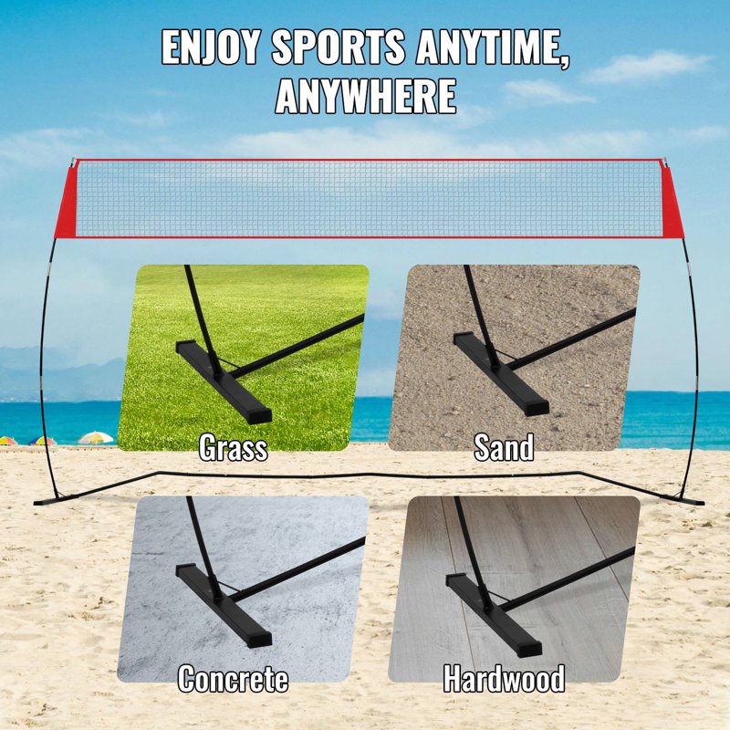 Portable Indoor Outdoor Volleyball Net with Height Adjustment & Carry Bag - 14 ft Wide