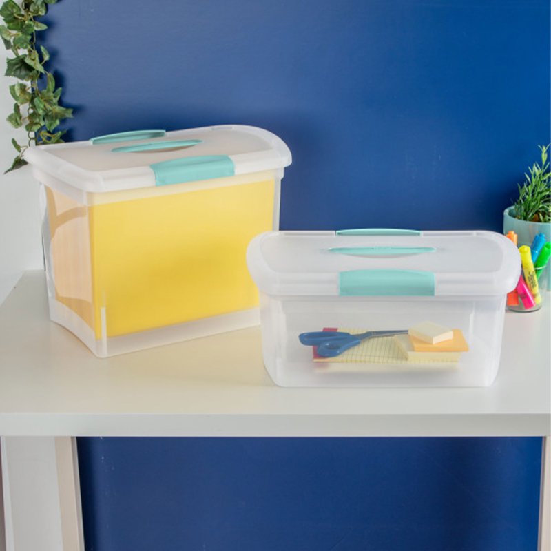 Large Clear File Storage Box with Handle and Latch - Pack of 12