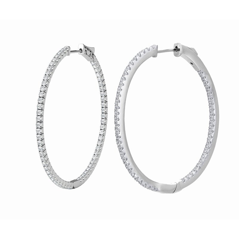 Gold Plated Brass Hoop Earrings with Cubic Zirconia Inside Out 25mm
