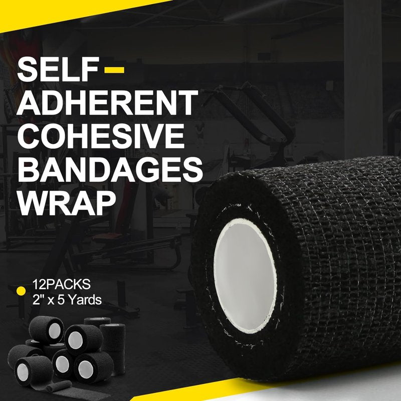 Self-Adherent Cohesive Bandages 12-Pack - Athletic Support Wraps 2" x 5 Yards