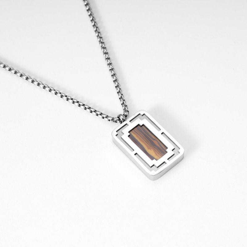 Men's Tiger Eye Pendant Necklace Stainless Steel Natural Gemstone Jewelry