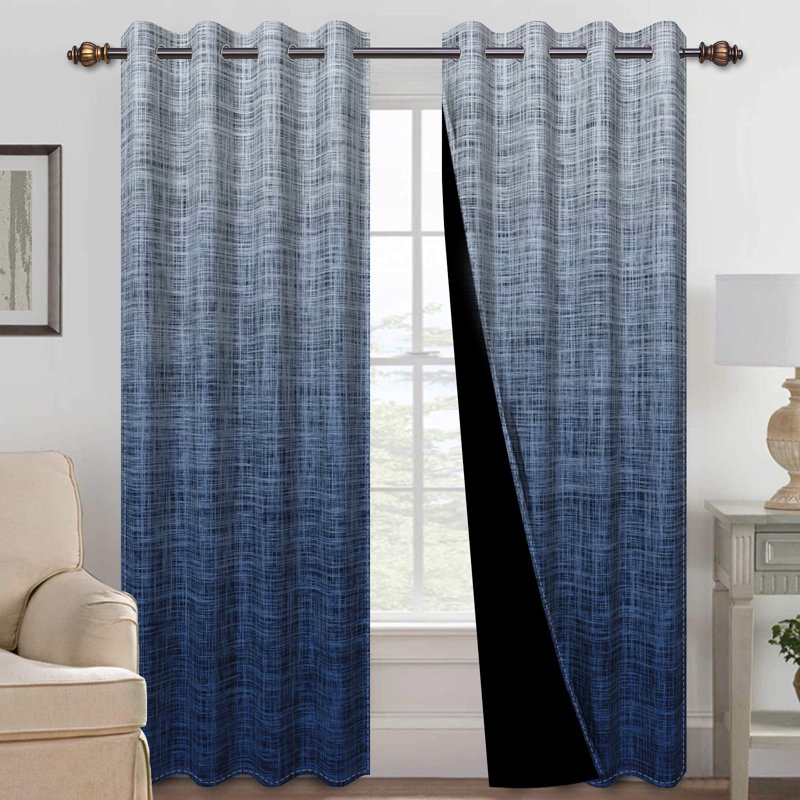 Blackout Window Curtains Set - Modern Gradient Drapes for Bedroom & Living Room