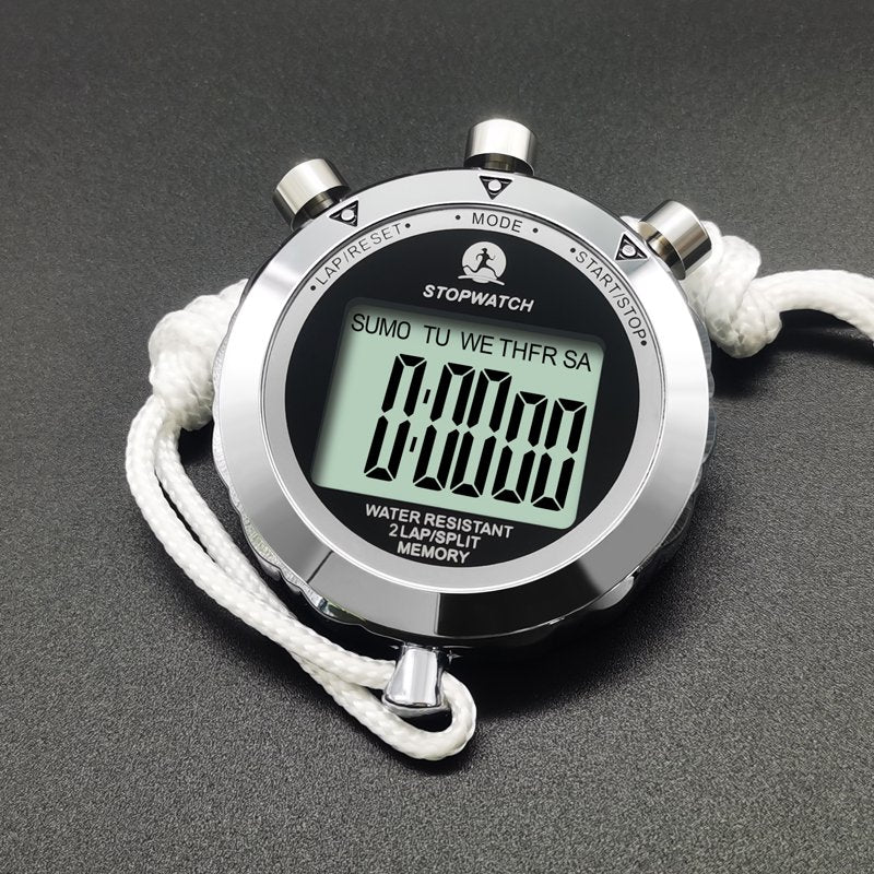 Waterproof Sports Stopwatch with Lap Memory, Timer & Alarm - Metal Case