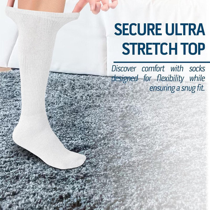Diabetic Over The Calf Socks 6 Pairs - Non-Binding Cushioned Cotton Knee High Men