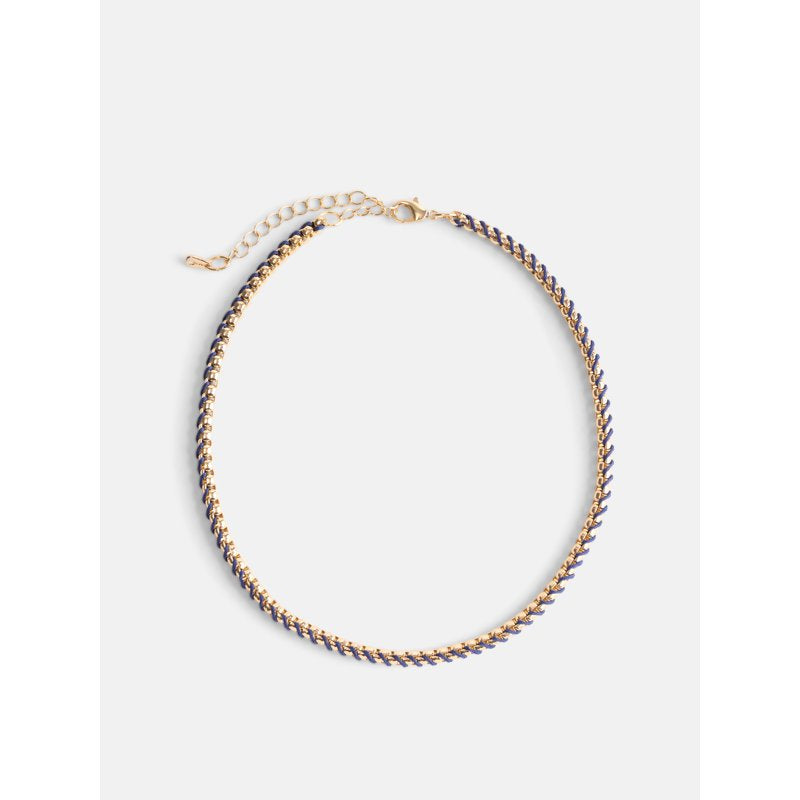 Women's Gold-Tone and Navy Cord Chain Necklace 16 Inch with Extender