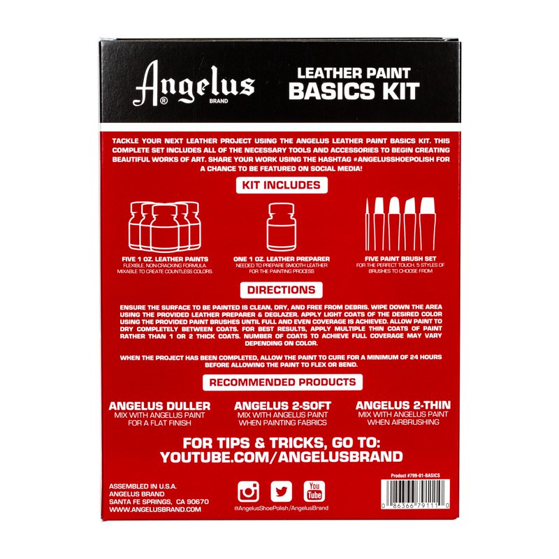 Leather Paint Kit with Brushes & Preparer - Angelus Basic Leather Art Set