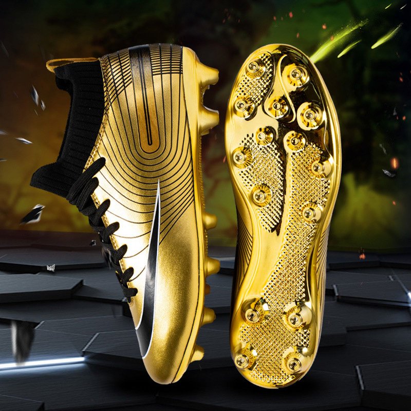 Men's Soccer Cleats High-Top Unisex Football Boots with Golden Soles – Outdoor & Indoor Release (Variation 5, Gold)