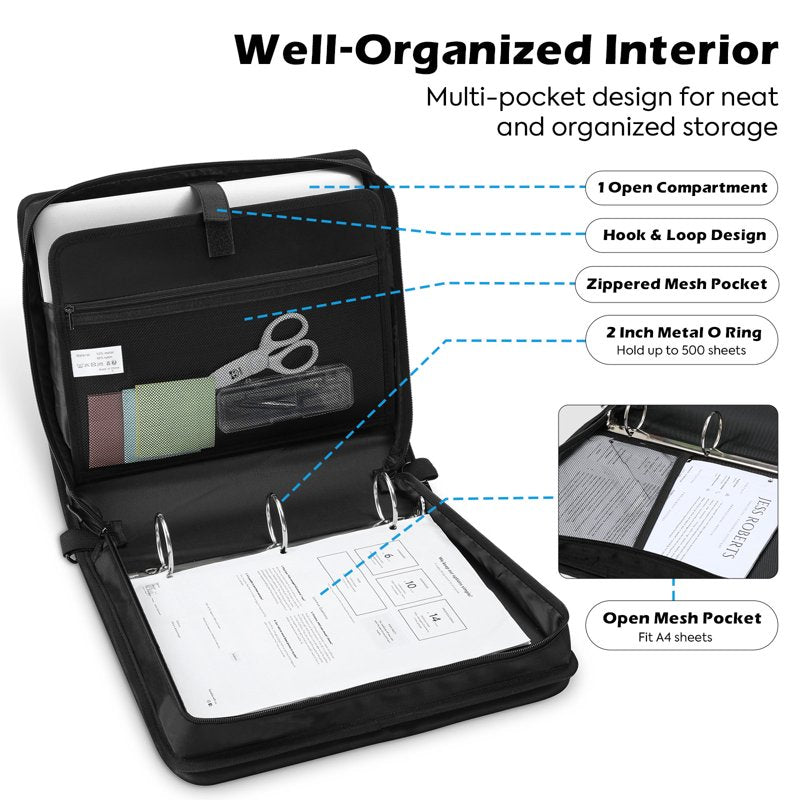 2-Inch Zipper Binder Organizer with Shoulder Strap, Holds 500 Sheets, School Supplies
