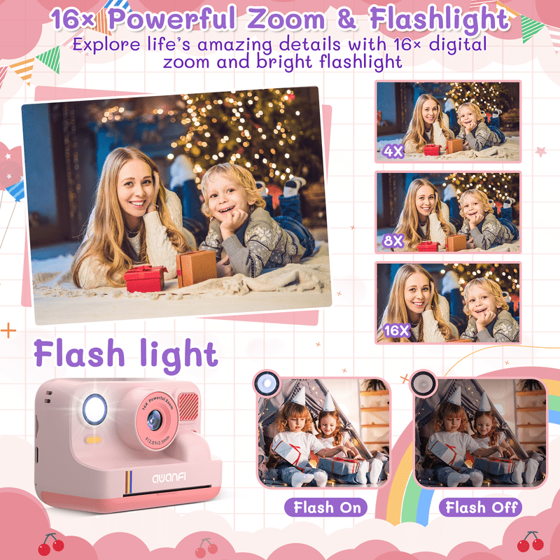 Kids Instant Print Camera with 32G SD Card & Paper - Portable Digital Toy Gift